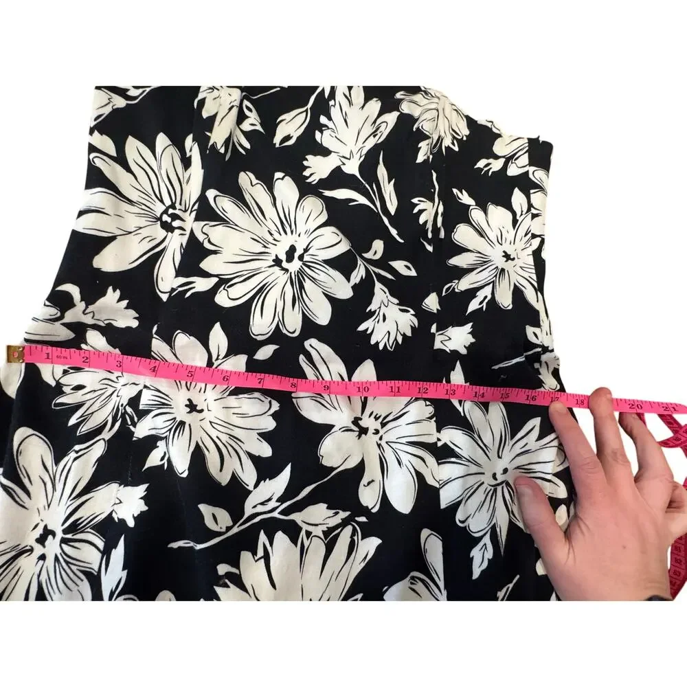 White House Black Market Dress Size 12 Black White Floral Midi A-Line Classic - Picture 9 of 10